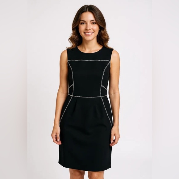 PHILOSOPHY di ALBERTA FERRETTI 8 M Black Shift Dress White Stitching LBD R $995 PHILOSOPHY di ALBERTA FERRETTI 8 M Black Shift Dress White Stitching LBD R $995